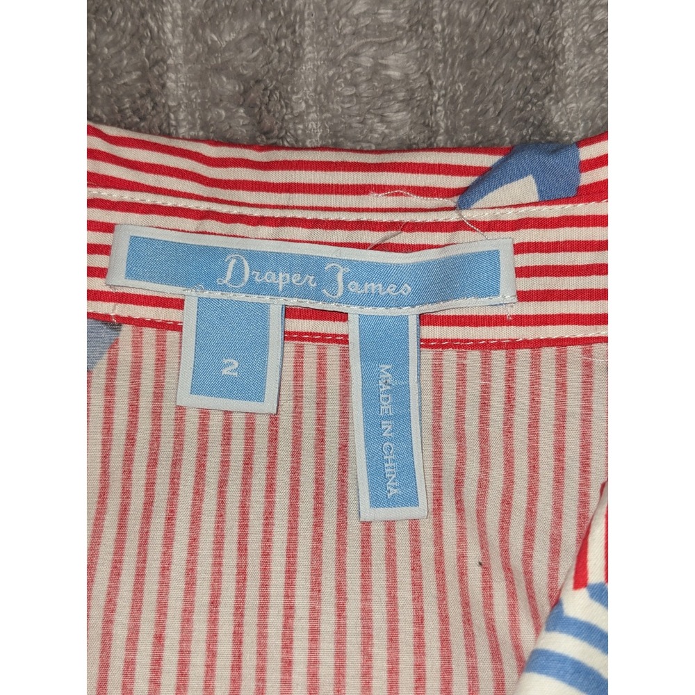 Draper James Shirt Dress Cold Shoulder Striped Umbrella Print Belted Size 2 NWOT - Picture 4 of 12